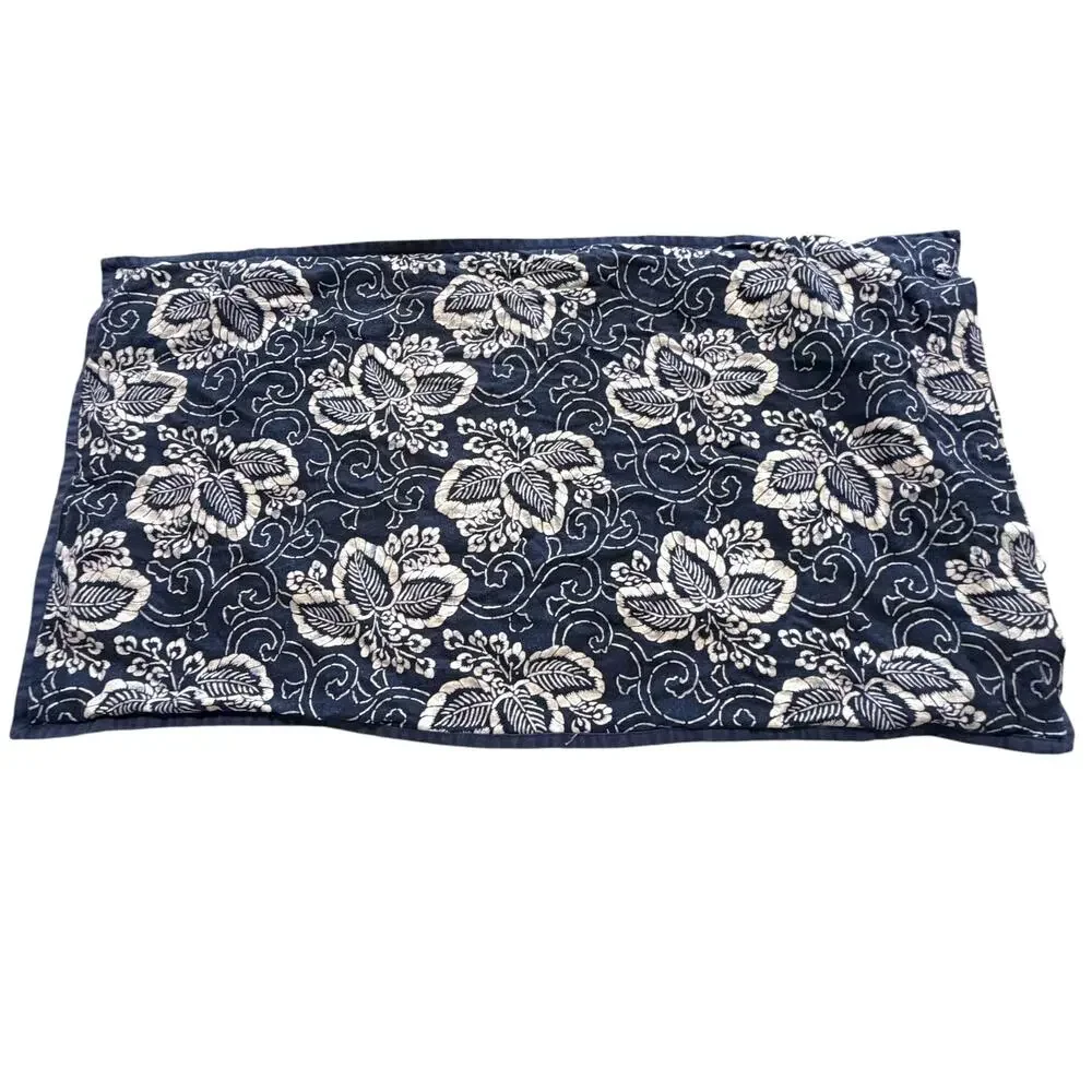 Vtg Ralph Lauren Durant Kira Navy Blue Cream Batik Floral King Pillow Sham Flaw